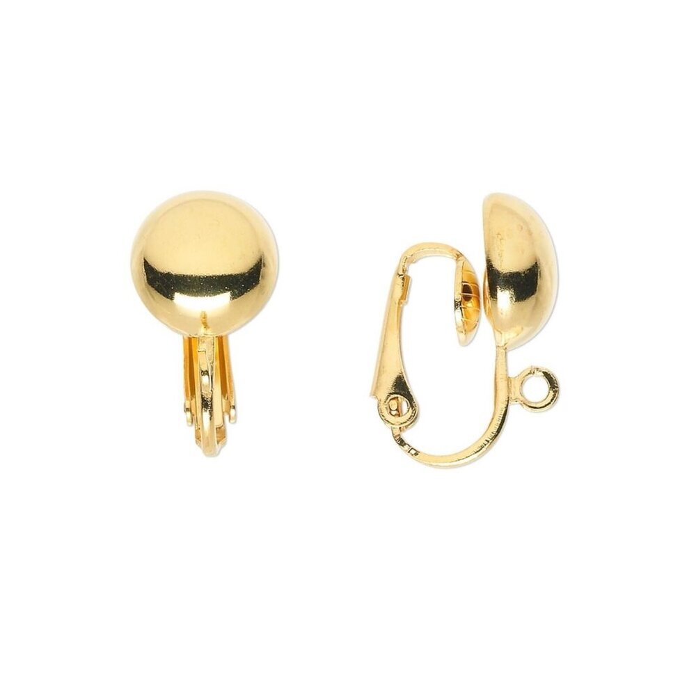 Gold 14K Plated Large XL 10mm Ball Clip On Earring Hooks Findings 10 pcs